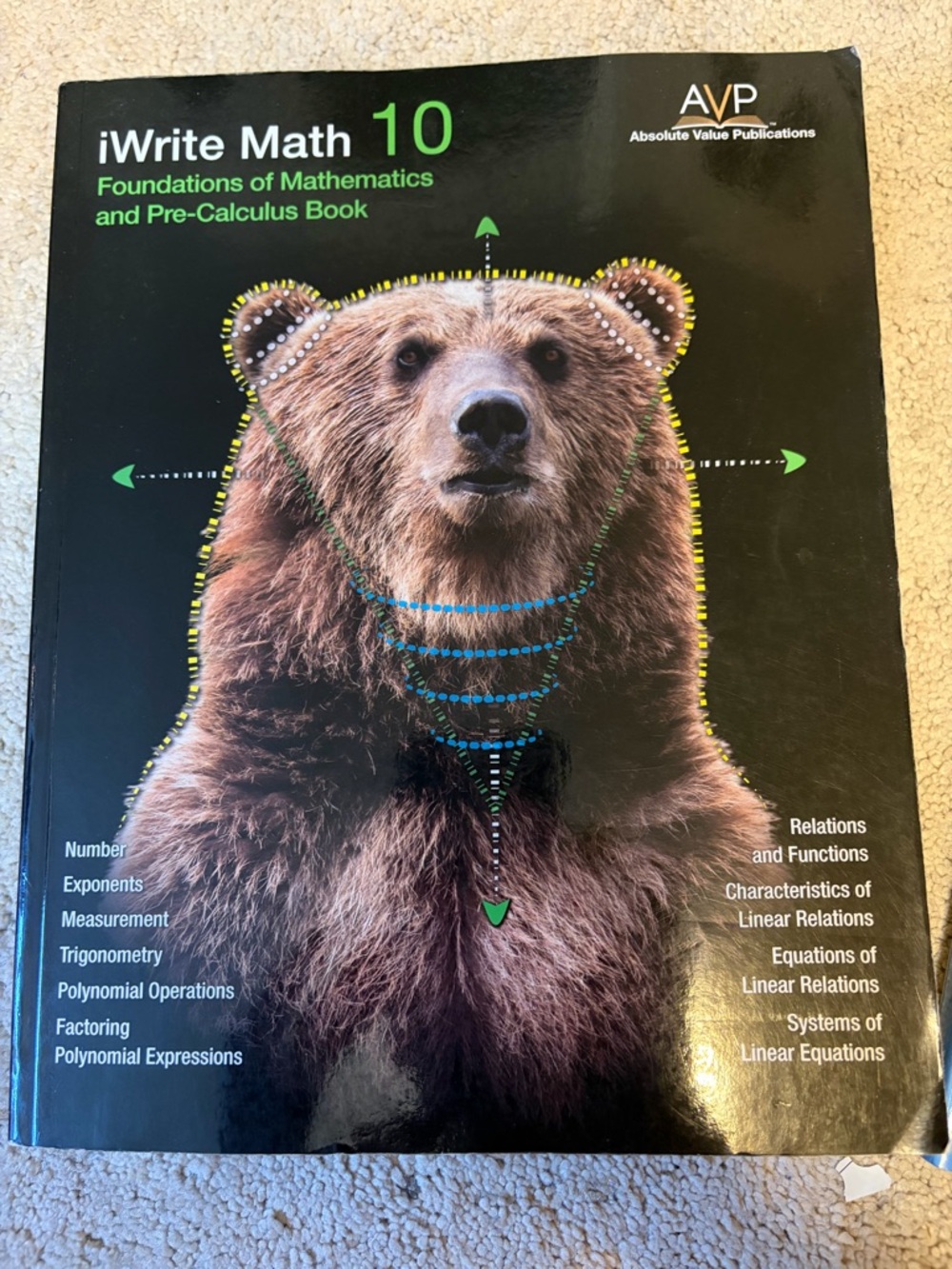 iWrite Math 10 Pre-Calculus Workbook by AVP - Brown Bear Cover